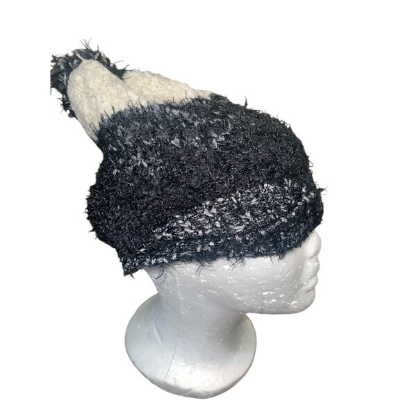 Charter Club Women's Mixed Media Chenille Cuff Beanie Hat Black Ivory Retail $40 - Picture 4 of 8